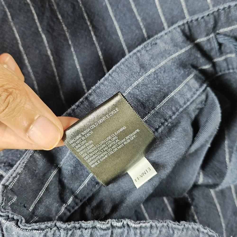 Uniqlo Pants Men XL 34x26.5 Blue Pinstriped Linen Blend Relaxed Cropped